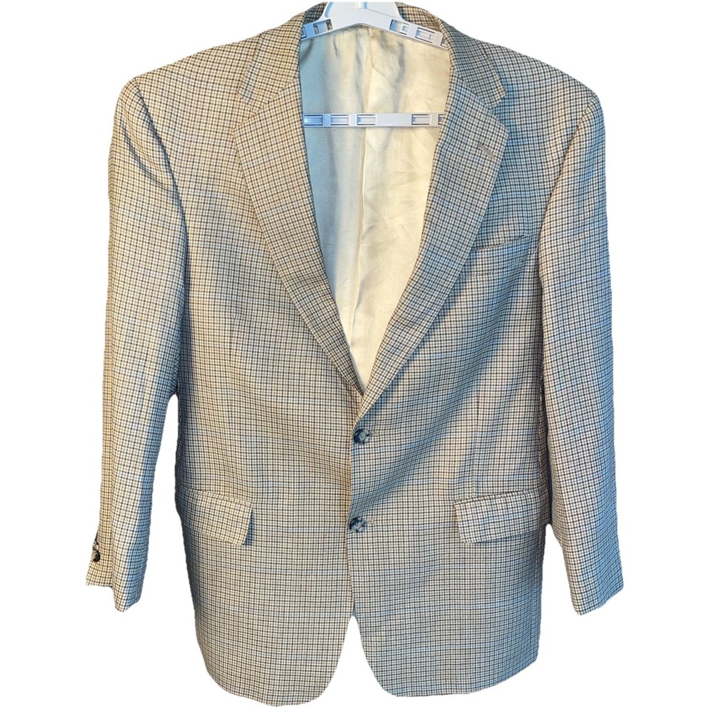Hart Schaffner Marx Gold Trumpeter 2-Button Houndstooth Sport Coat Mens 44R USA